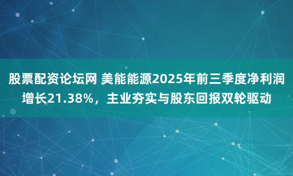 股票配资论坛网 美能能源2025年前三季度净利润增长21.38%，主业夯实与股东回报双轮驱动